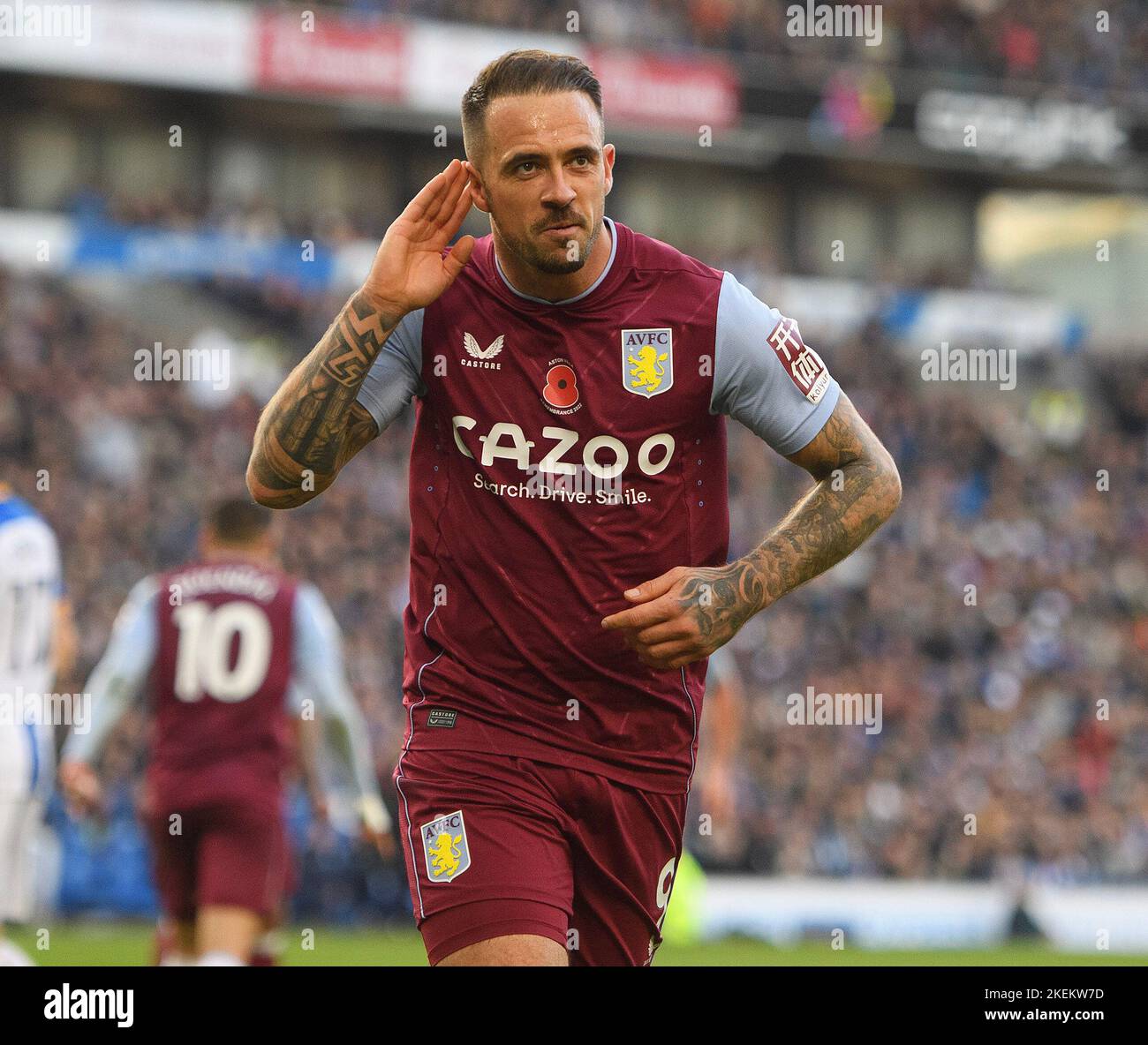 Wolverhampton, UK. 13th Nov, 2022. 13 Nov 2022 - Brighton and Hove Albion v Aston Villa - Premier League - American Express Community Stadium ` Aston Villa's Danny Ings celebrates scoring his goal against Brighton Picture Credit: Mark Pain/Alamy Live News Stock Photo